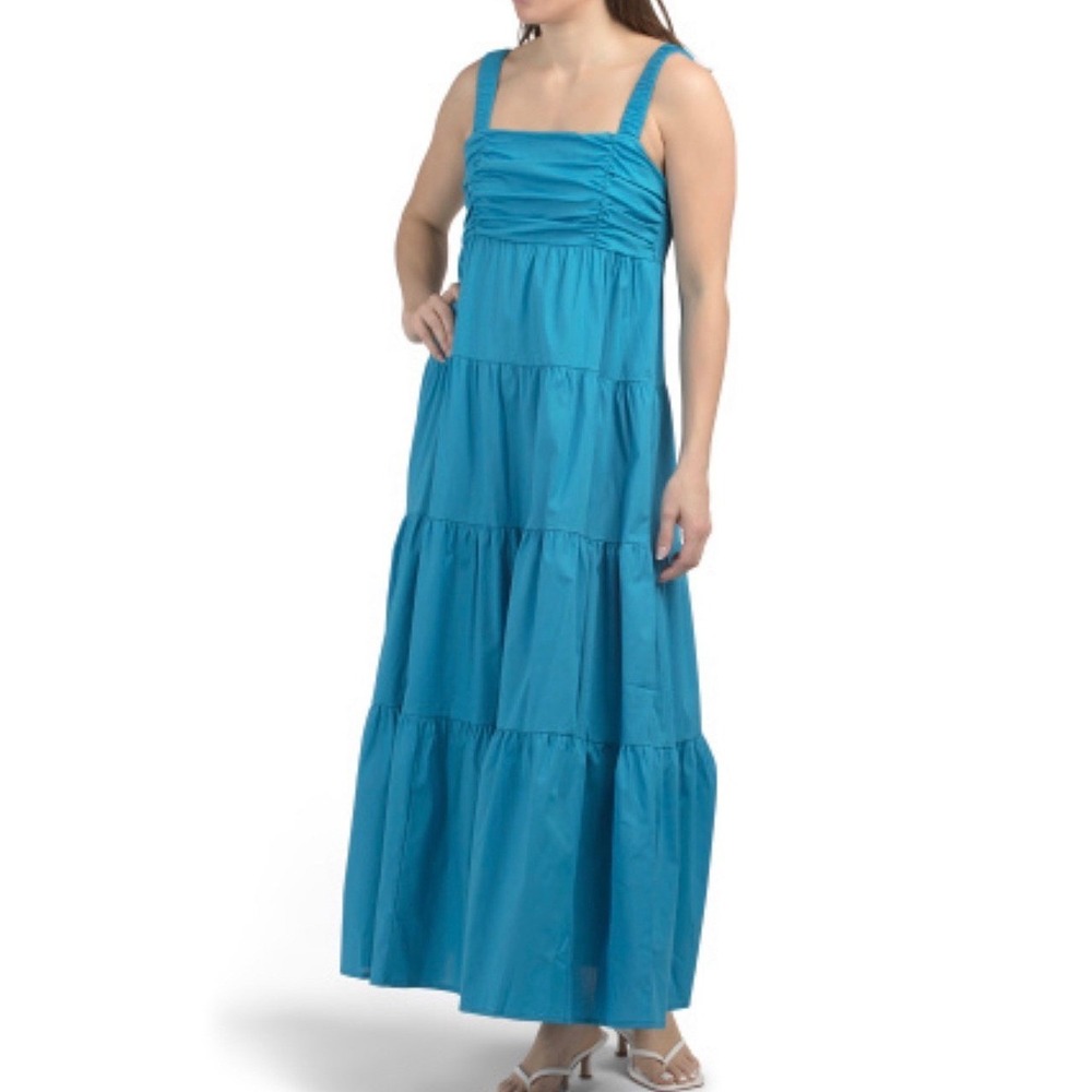 Magari Made In Italy Women Cobalt Blue‎ Sleeveless Tiered Maxi Dress Size M